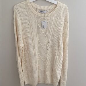 Sonoma Ivory Cable Knit Crewneck Sweater